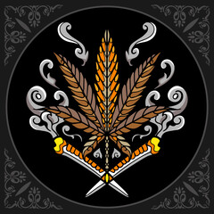 Naklejka premium Colorful Cannabis leaf zentangle arts isolated on black background