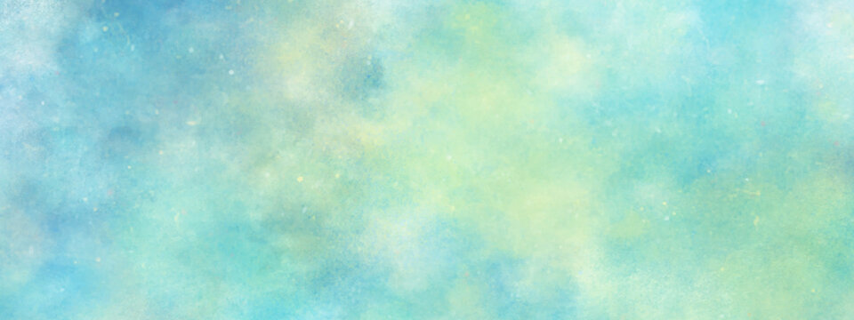 abstract brush painted watercolor background with watercolor stains, Grunge style blue or green background with white clouds for any wallpaper and decoration and design.