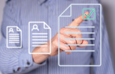 HR manager approving applicant CV for interviewing. Choosing candidate resume. Hiring, recruitment concept. High quality photo