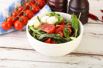 Mix salad with mozzarella and tomato