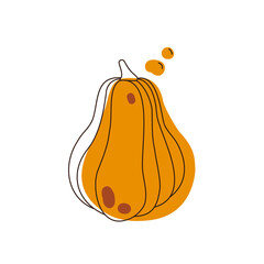 Pumpkin doodle art. Autumn vegetable. A blue pumpkin with a dark line illustration on a white background.