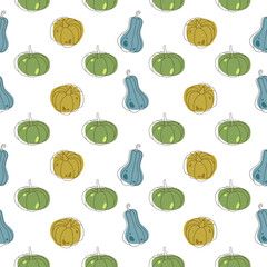 Seamless pattern with pumpkins. Vegetables doodle pattern illustration.