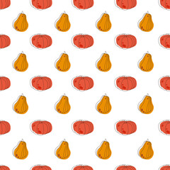 Seamless pattern with pumpkins. Vegetables doodle pattern illustration.