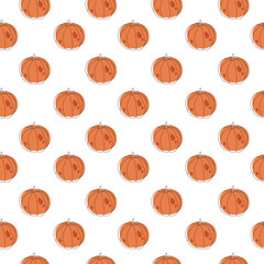 Seamless pattern with pumpkins. Vegetables doodle pattern illustration.