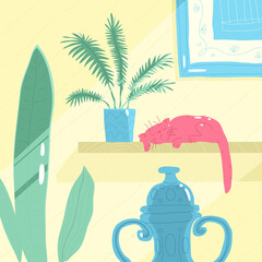 Vector illustration cat in the room