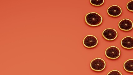 Graipfruit slices on orange background with copy space, 3d rendering