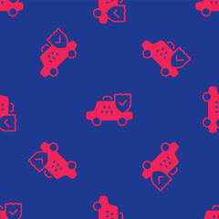 Red Taxi car insurance icon isolated seamless pattern on blue background. Vector