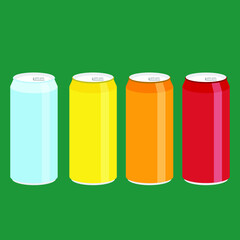 can of soda.Soda in colored aluminum cans set icons isolated on white background.Soft drinks sign.Carbonated non-alcoholic water with different flavors. Drinks in colored packaging.Vector illustration