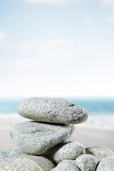 Stone pedestal of free space and summer sea 