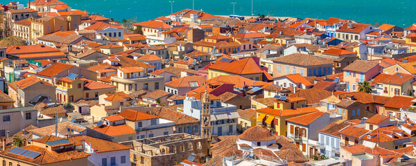 Nafplio, Greece aerial view of town and sea - obrazy, fototapety, plakaty