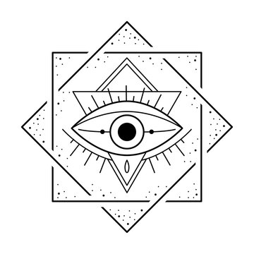 Mystic evil eye prints, line art esoteric sign. Occult symbol