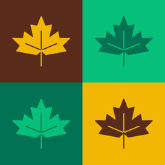 Pop art Canadian maple leaf icon isolated on color background. Canada symbol maple leaf. Vector