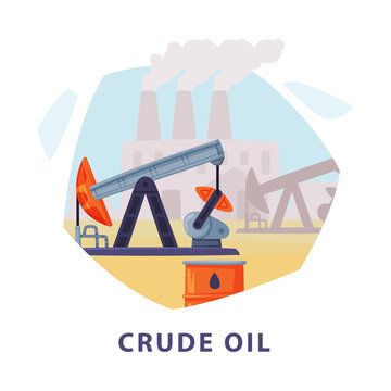 Natural Resource with Crude Oil Extraction Hexagonal Shape Picture Vector Illustration