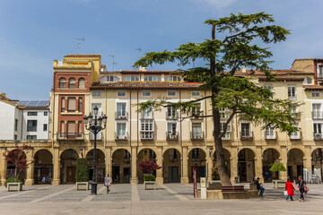 Colorful houses at the market square of Logrono, Spain