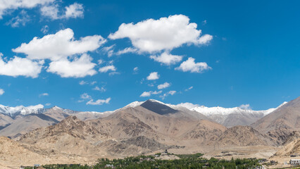 Perfect View of Leh city and the himalayan range from Leh palace, Ladakh, India