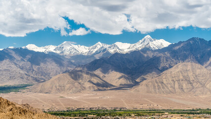 Perfect View of Leh city and the himalayan range from Leh palace, Ladakh, India