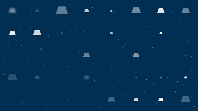 Template animation of evenly spaced trapezoid symbols of different sizes and opacity. Animation of transparency and size. Seamless looped 4k animation on dark blue background with stars