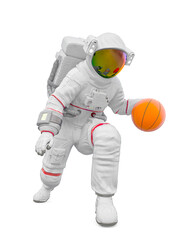 astronaut is dribbling on basketball