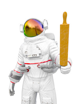 astronaut is holding a rolling pin