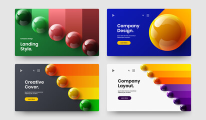 Bright 3D spheres book cover concept set. Multicolored web banner design vector illustration bundle.