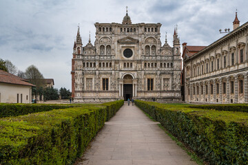 Fototapeta na wymiar Exterior of Certosa di Pavia, an important Renaissance-style building in Lombardy region, Italy