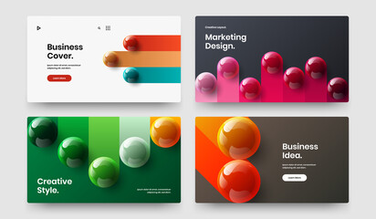 Minimalistic site vector design concept bundle. Geometric realistic balls handbill illustration composition.