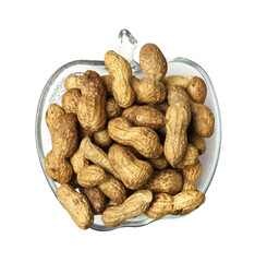 Unpeeled peanuts in a glass bowl isolated