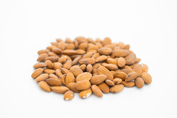 Almond nuts on isolated white background