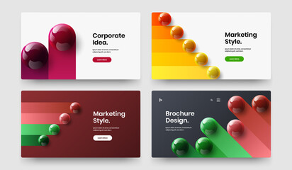Clean corporate brochure design vector template collection. Original realistic balls banner layout bundle.