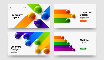 Unique realistic spheres corporate cover template set. Minimalistic postcard design vector illustration collection.