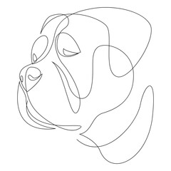 Continuous line Bullmastiff. Single line minimal style dog vector illustration. Portrait - obrazy, fototapety, plakaty