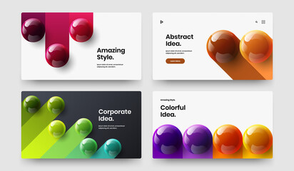 Bright poster vector design layout composition. Isolated 3D balls web banner concept bundle.