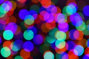 Red, blue, purple, green, and pink bokeh from Christmas Lights