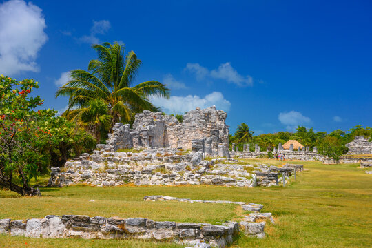 Ancient ruins of Maya in El Rey Archaeological Zone near Cancun, Yukatan, Mexico