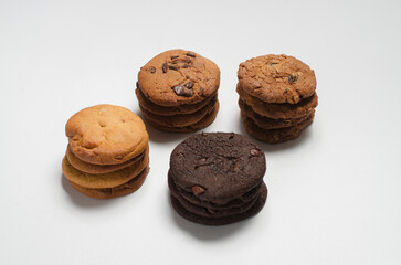 chocolate chip cookies on white background
