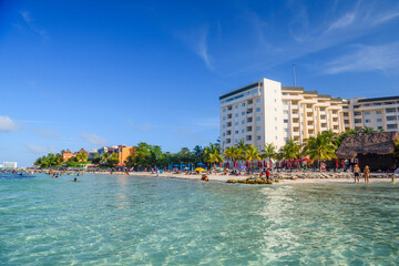 Ripple in the water near hotel on the sandy beach in Cancun, Yukatan, Mexico