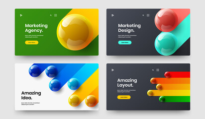 Trendy 3D balls magazine cover concept set. Simple brochure design vector illustration bundle.