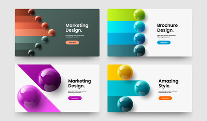 Modern 3D balls banner template set. Bright flyer vector design illustration bundle.