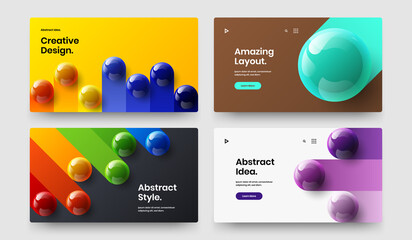 Multicolored 3D spheres website template collection. Modern landing page design vector concept set.