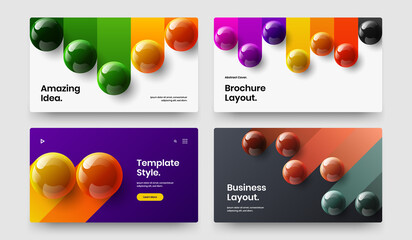 Amazing 3D spheres company identity illustration collection. Geometric postcard vector design layout bundle.