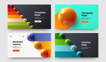 Geometric realistic spheres cover template collection. Trendy front page design vector concept composition.