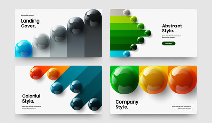 Amazing realistic spheres magazine cover concept bundle. Abstract front page vector design layout set.