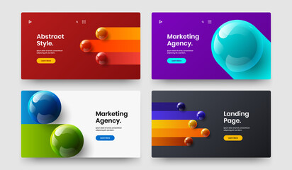 Amazing realistic spheres horizontal cover concept set. Colorful flyer design vector template bundle.