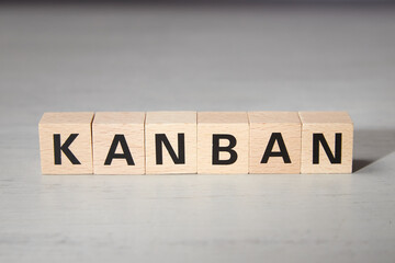 word kanban build by wooden cubes