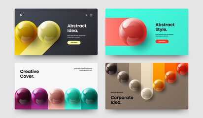 Simple site screen design vector illustration collection. Isolated realistic spheres catalog cover template bundle.