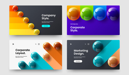 Creative corporate cover design vector illustration bundle. Premium realistic spheres postcard layout set.