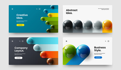 Minimalistic 3D spheres landing page illustration set. Trendy leaflet design vector template composition.