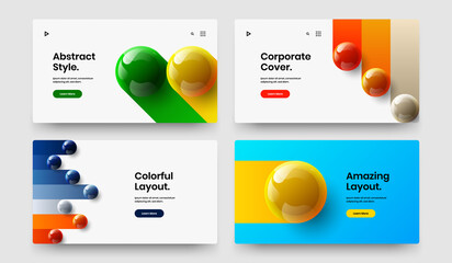 Unique company identity vector design template set. Trendy 3D balls postcard concept collection.