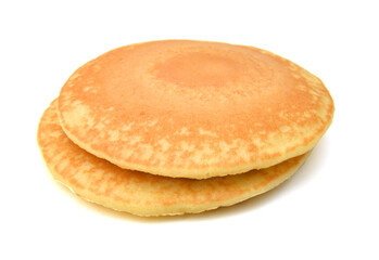 A stack of plain pancakes on a white background.
