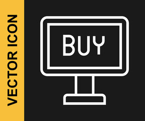 White line Buy button icon isolated on black background. Vector